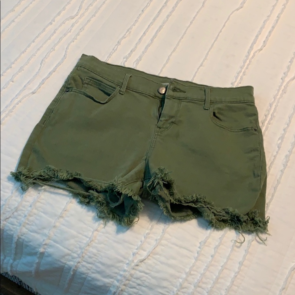 Green denim shorts